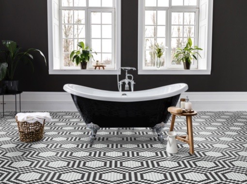 Bathroom tile flooring with bath tub | Tri-City Carpet